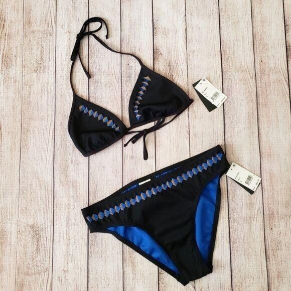 Kenneth Cole Halter Two Piece Cutout Triangle Bikini Swimsuit Black Size Medium - Picture 1 of 8
